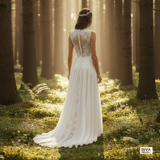 A Line Modest Chiffon Wedding Dress - Diva Melody