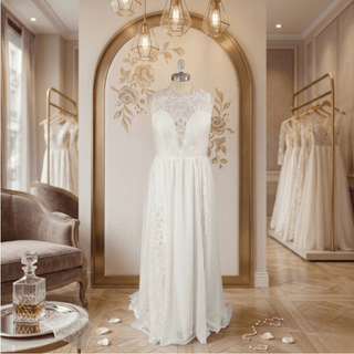A Line Modest Chiffon Wedding Dress - Diva Melody