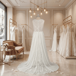 A Line Modest Chiffon Wedding Dress - Diva Melody