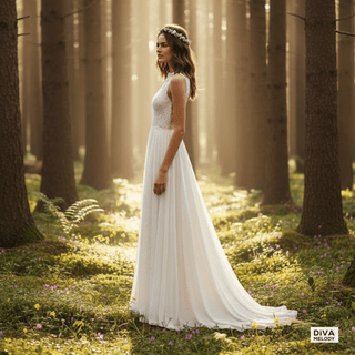 A Line Modest Chiffon Wedding Dress - Diva Melody