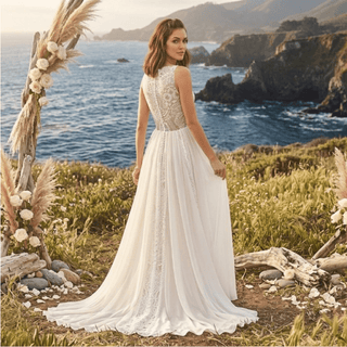 A Line Modest Chiffon Wedding Dress - Diva Melody