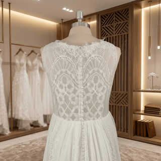 A Line Modest Chiffon Wedding Dress - Diva Melody