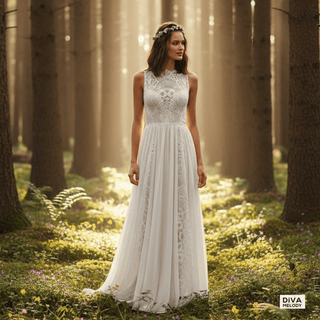 A Line Modest Chiffon Wedding Dress - Diva Melody