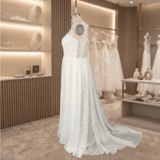 A Line Modest Chiffon Wedding Dress - Diva Melody