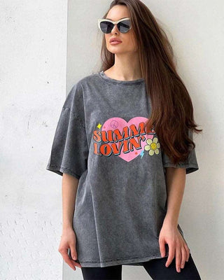 Acid Washed Print TShirt Vintage Tops - Diva Melody