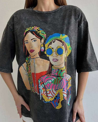 Acid Washed Print TShirt Vintage Tops - Diva Melody