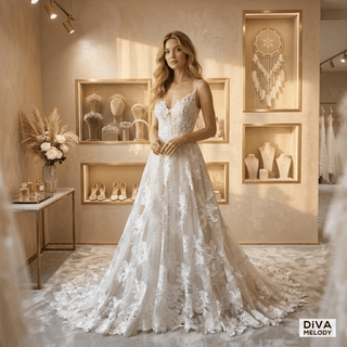 Appliques A Line Bridal Gown - Diva Melody