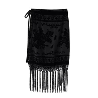 Asymmetric Blazer and Burnout Floral Fringe Skirt Set - Diva Melody