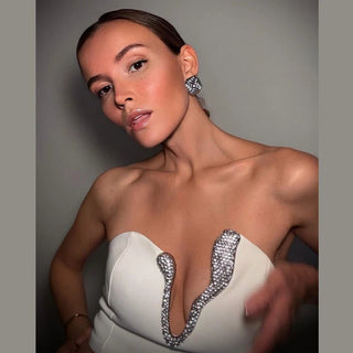 Asymmetric Rhinestone Short Skirt Set - Diva Melody