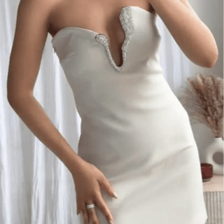 Asymmetric Rhinestone Short Skirt Set - Diva Melody