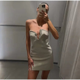 Asymmetric Rhinestone Short Skirt Set - Diva Melody