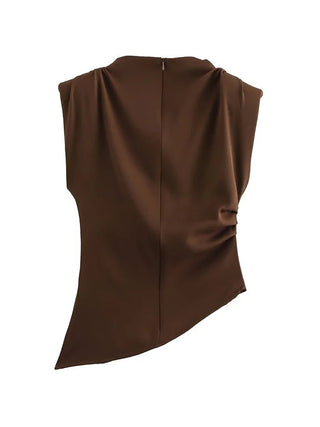 Asymmetric Sleeveless Ruched Tank Top - Diva Melody