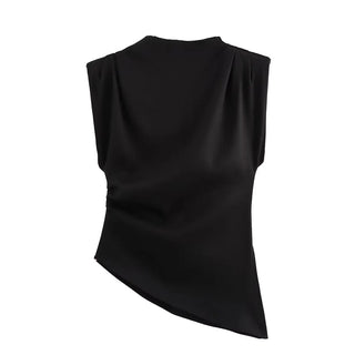 Asymmetric Sleeveless Ruched Tank Top - Diva Melody