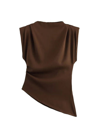 Asymmetric Sleeveless Ruched Tank Top - Diva Melody