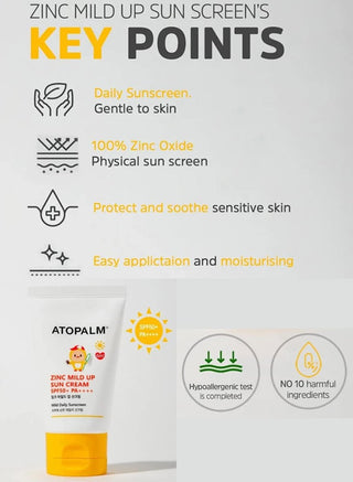 [ATOPALM] Zinc Mild Up Sun Cream SPF50+ PA++++ 65g - Diva Melody