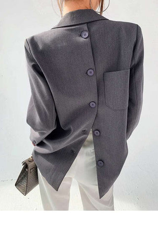 Back Button Gray Blazers - Diva Melody