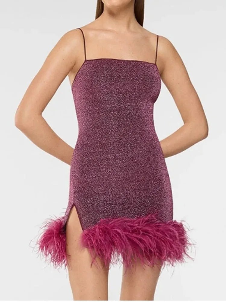 Backless Feather Hem Long Dress - Diva Melody Backless Feather Hem Long Dress - Diva Melody