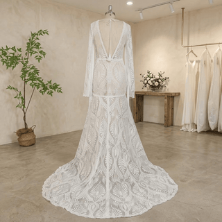 Backless Hippie Bohemian Bridal Gown with Tassel Details - Diva Melody