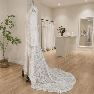 Backless Hippie Bohemian Bridal Gown with Tassel Details - Diva Melody