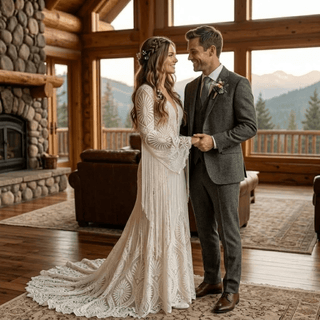 Backless Hippie Bohemian Bridal Gown with Tassel Details - Diva Melody