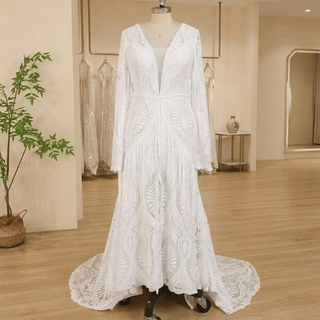 Backless Hippie Bohemian Bridal Gown with Tassel Details - Diva Melody