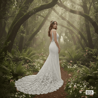 Backless Lace A - Line Wedding Dress - Diva Melody