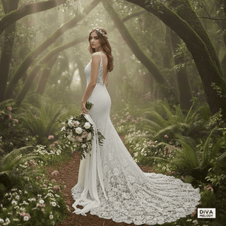 Backless Lace A - Line Wedding Dress - Diva Melody