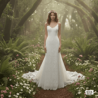 Backless Lace A - Line Wedding Dress - Diva Melody