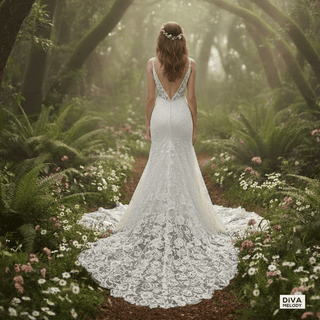 Backless Lace A - Line Wedding Dress - Diva Melody