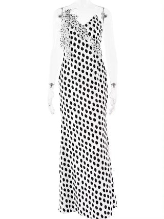 Backless Spaghetti Strap Floral Dot Maxi Dress - Diva Melody