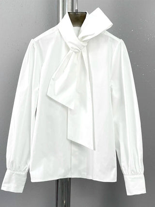 Bandage Collar White Office Work Blouse - Diva Melody