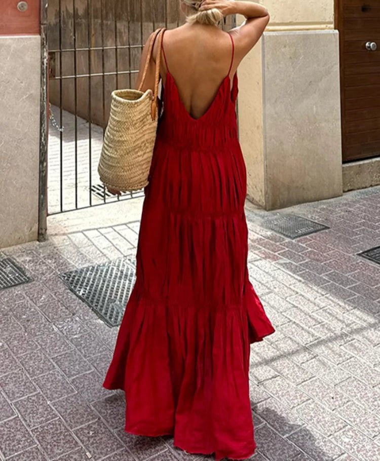 Beach Style Backless Ruffle Maxi Dress - Diva Melody Beach Style Backless Ruffle Maxi Dress - Diva Melody