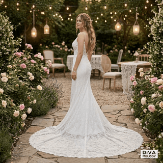 Beaded Beach Wedding Dress - Diva Melody