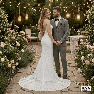 Beaded Beach Wedding Dress - Diva Melody