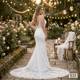 Beaded Beach Wedding Dress - Diva Melody
