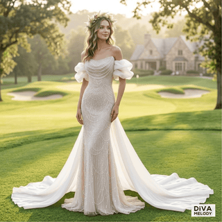 Beaded Pearl Mermaid Wedding Dress - Diva Melody