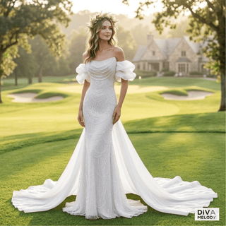 Beaded Pearl Mermaid Wedding Dress - Diva Melody