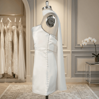 Beaded Strapless Satin Mini Wedding Dress - Diva Melody
