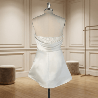 Beaded Strapless Satin Mini Wedding Dress - Diva Melody