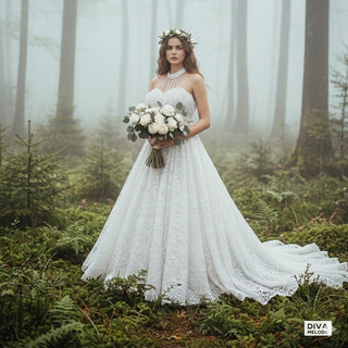 Beading Chain Halter Black Wedding Gown - Diva Melody