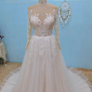 Beading Lace A Line Wedding Dress - Diva Melody