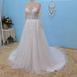 Beading Lace A Line Wedding Dress - Diva Melody