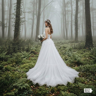 Beading Tassels Halter Black Wedding Dress - Diva Melody
