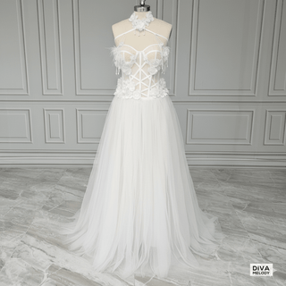 Beading Tassels Halter Black Wedding Dress - Diva Melody