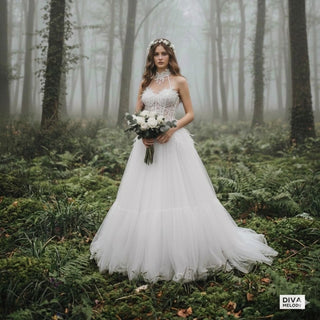 Beading Tassels Halter Black Wedding Dress - Diva Melody