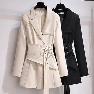 Belted Slim Long Sleeve Jacket Suit Blazer - Diva Melody