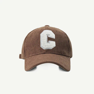 Big C Letter Corduroy Baseball Cap Adjustable Ponytail Hat - Diva Melody