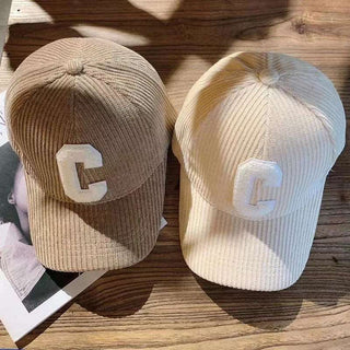 Big C Letter Corduroy Baseball Cap Adjustable Ponytail Hat - Diva Melody