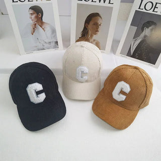 Big C Letter Corduroy Baseball Cap Adjustable Ponytail Hat - Diva Melody