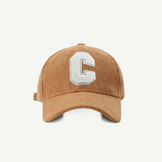 Big C Letter Corduroy Baseball Cap Adjustable Ponytail Hat - Diva Melody